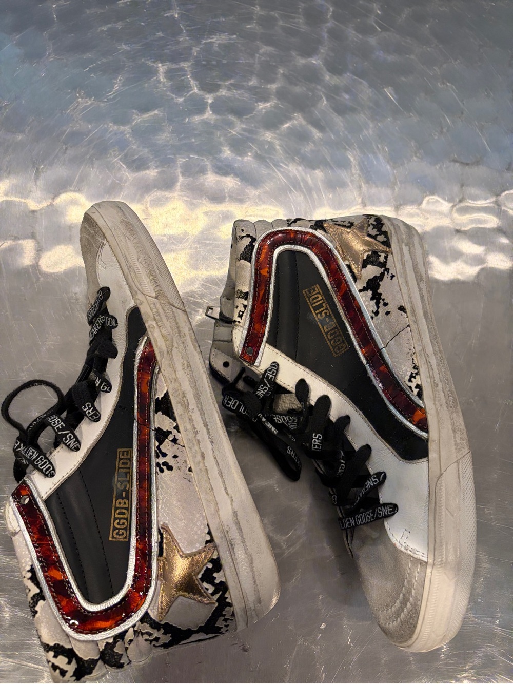 Golden Goose-Style Women's Low Top Sneakers in Black, White & Gold